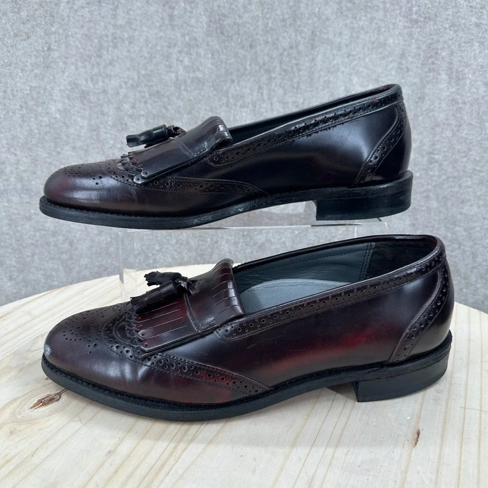 VTG Dexter Kiltie Tassel Loafer Mens 10.5 Burgundy Leather Wingtip Brogue USA